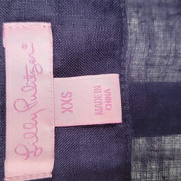 Lilly Pulitzer Amelia Island Tunic Top Blouse XXS Navy Linen Embroidered V-Neck - Picture 10 of 13